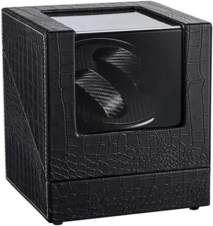 Double Watch Winder Box for Automatic Mechanical Watch Black Leather Exterior Silent Motor Include AC Adapter Accessories，B