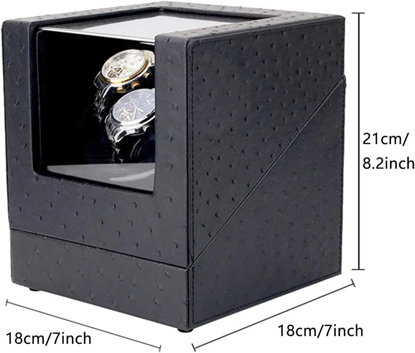 Double Watch Winder Box for Automatic Mechanical Watch Black Leather Exterior Silent Motor Include AC Adapter Accessories，B