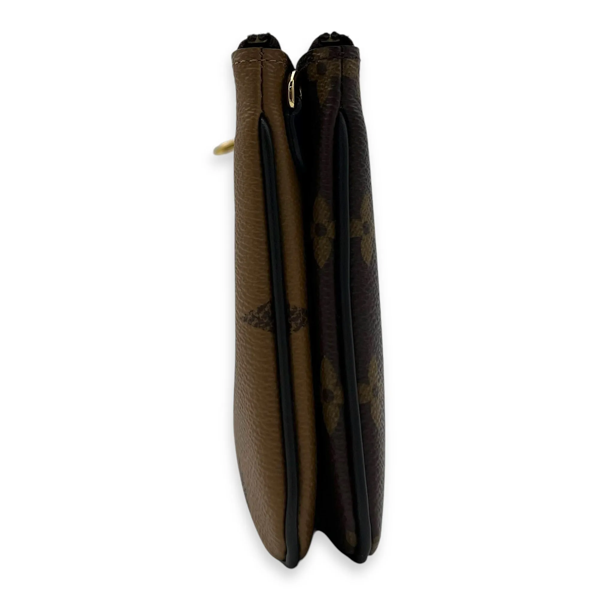 Double Zip Pouchette Brown Crossbody Bag in Coated Canvas, Gold hardware