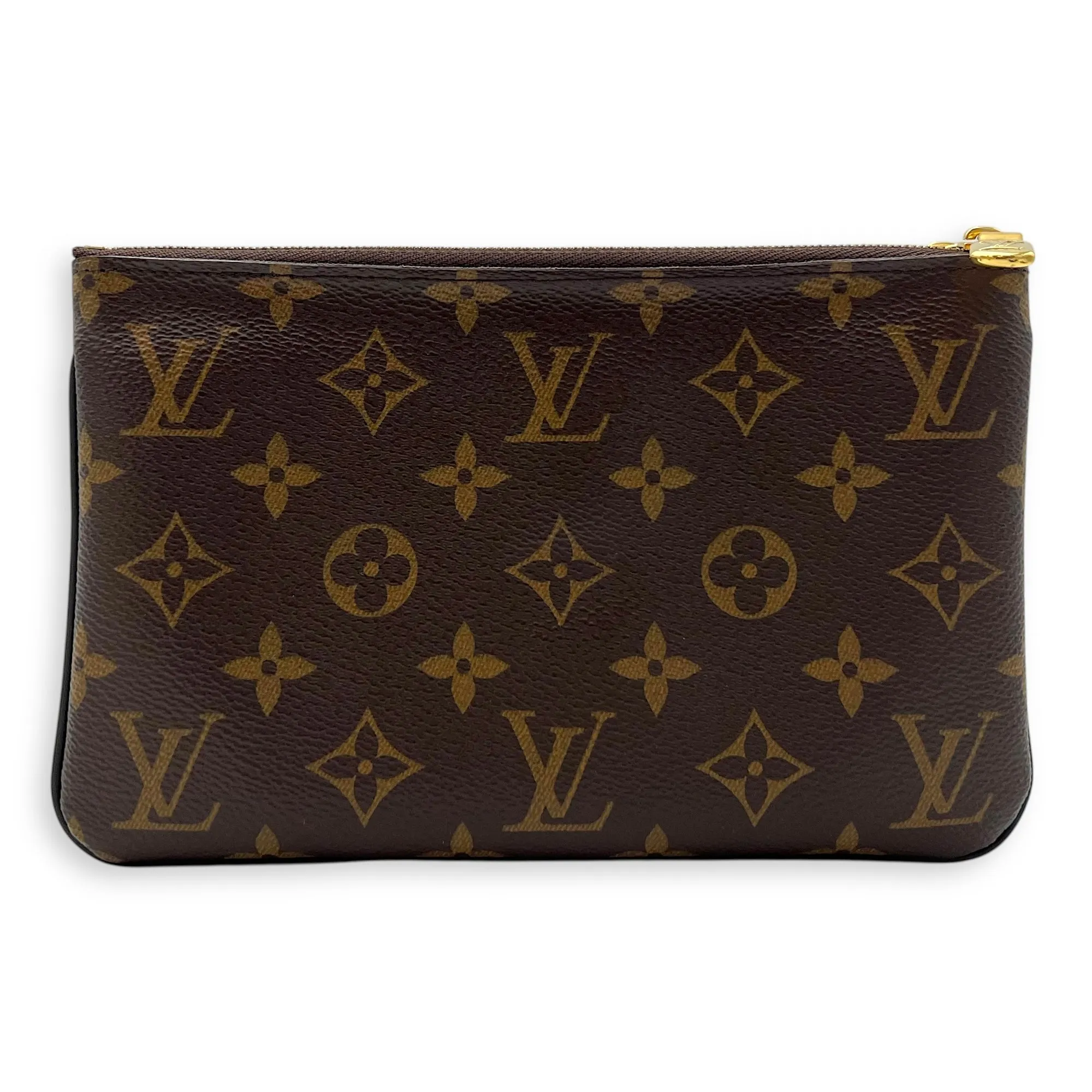 Double Zip Pouchette Brown Crossbody Bag in Coated Canvas, Gold hardware