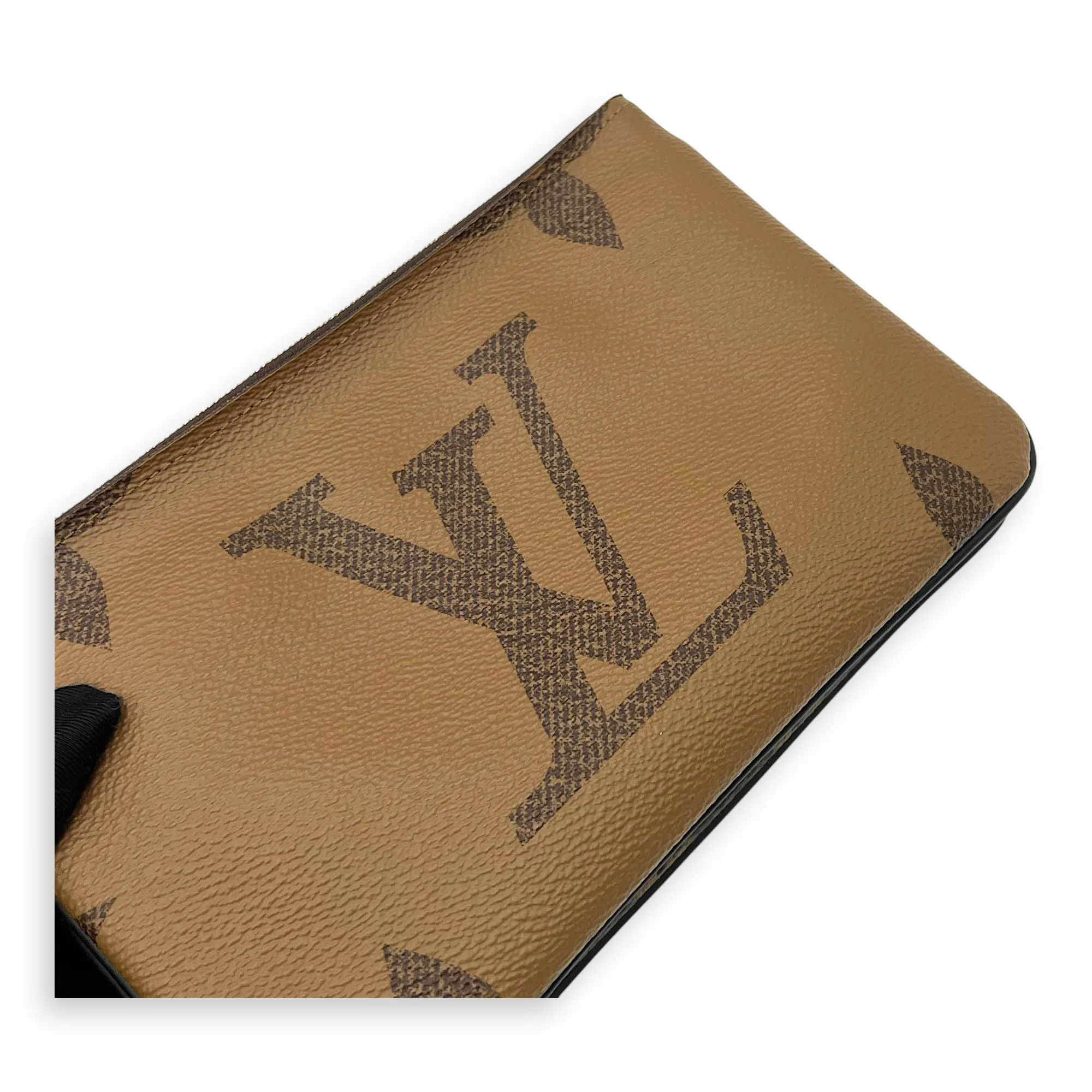 Double Zip Pouchette Brown Crossbody Bag in Coated Canvas, Gold hardware