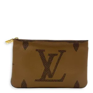 Double Zip Pouchette Brown Crossbody Bag in Coated Canvas, Gold hardware