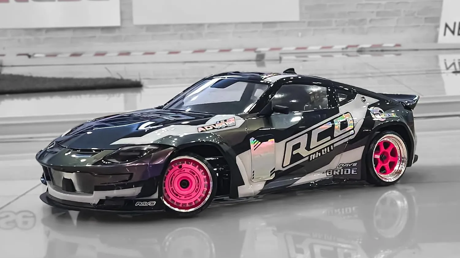 Drift Element 1/10 RC Drift Car Rims Wheels, Set of 2, 6-Spoke, Adjustable Offset, Compatible with Yokomo YD MD RD, MST RMX, Reve D RDX, Redcat RDS, HPI, Tamiya TT (Flu Pink w/Chrome Lip)