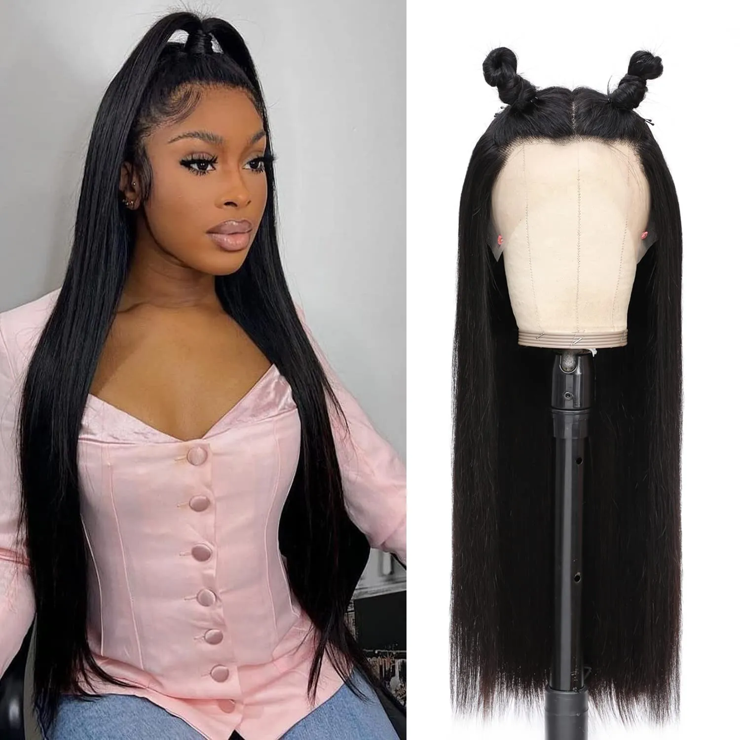 DULOVE Lace Front Wigs Human Hair 13x4, Raw Human Hair, 200 Density Glueless Straight Wigs for Women, All Day Comfort Pre Plucked with Baby Hair, Natural Color, 24 Inch
