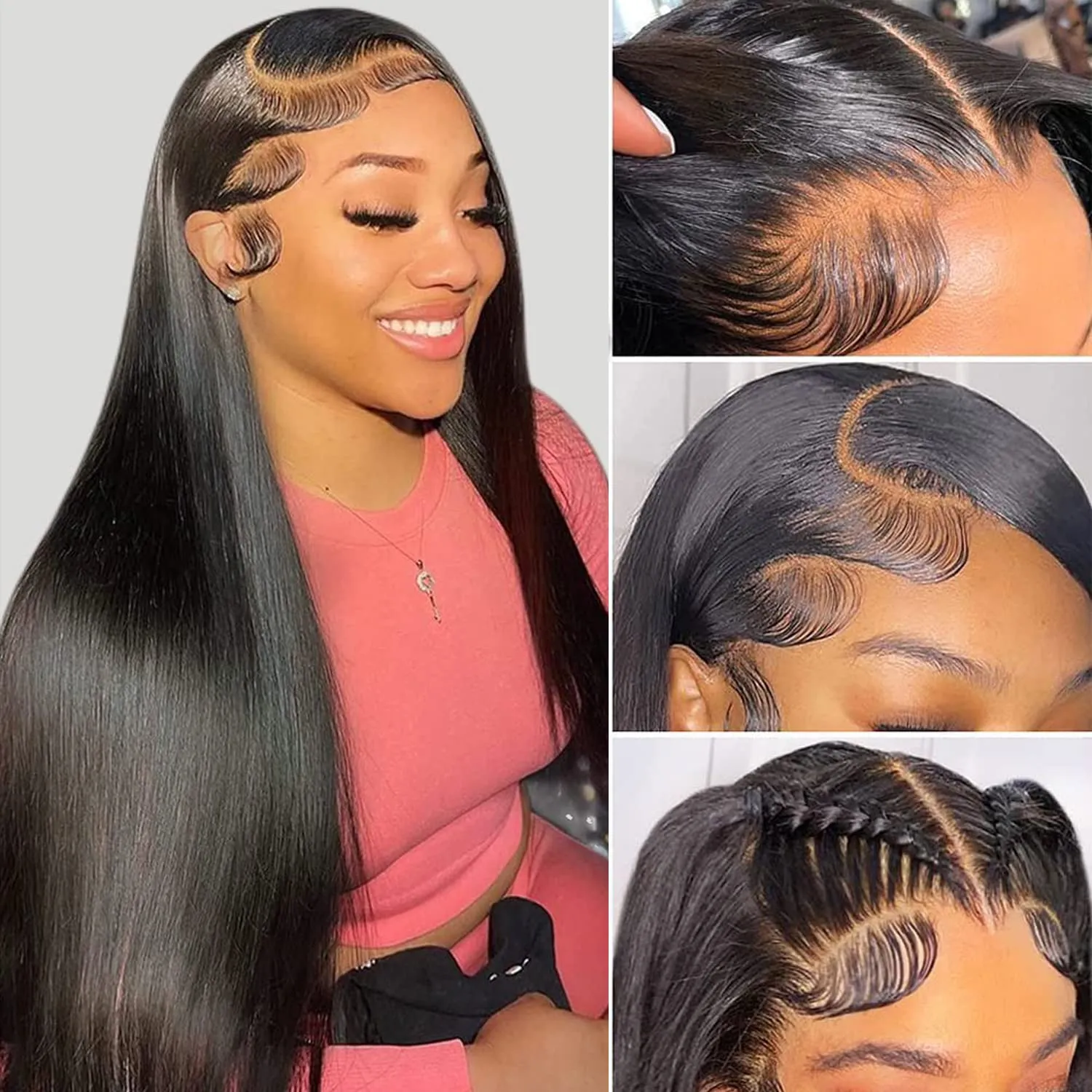 DULOVE Lace Front Wigs Human Hair 13x4, Raw Human Hair, 200 Density Glueless Straight Wigs for Women, All Day Comfort Pre Plucked with Baby Hair, Natural Color, 24 Inch