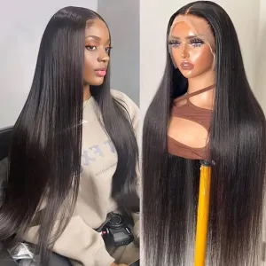 DULOVE Lace Front Wigs Human Hair 13x4, Raw Human Hair, 200 Density Glueless Straight Wigs for Women, All Day Comfort Pre Plucked with Baby Hair, Natural Color, 24 Inch