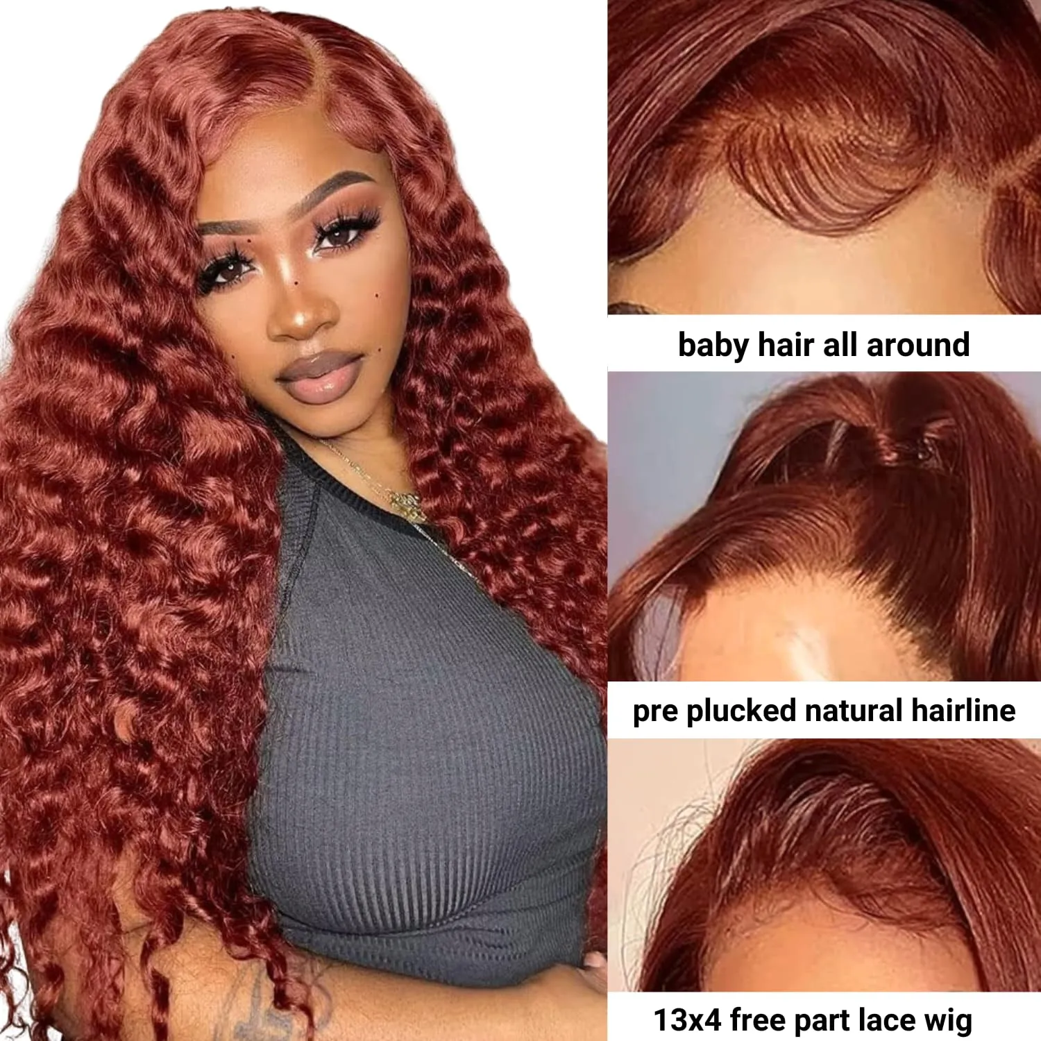 DULOVE Reddish Brown Deep Wave Lace Front Wigs Human Hair Pre Plucked with Baby Hair Glueless 13x4 Hd Transparent Lace Front Wigs Human Hair Auburn Wig 200 Density 26inch