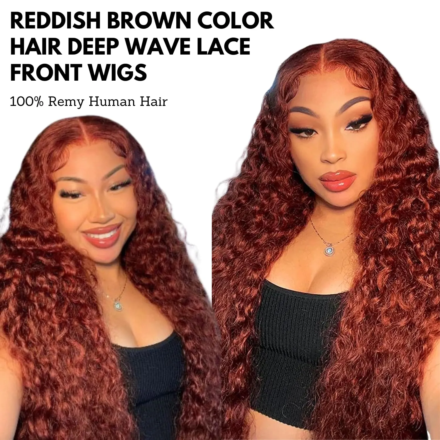 DULOVE Reddish Brown Deep Wave Lace Front Wigs Human Hair Pre Plucked with Baby Hair Glueless 13x4 Hd Transparent Lace Front Wigs Human Hair Auburn Wig 200 Density 26inch