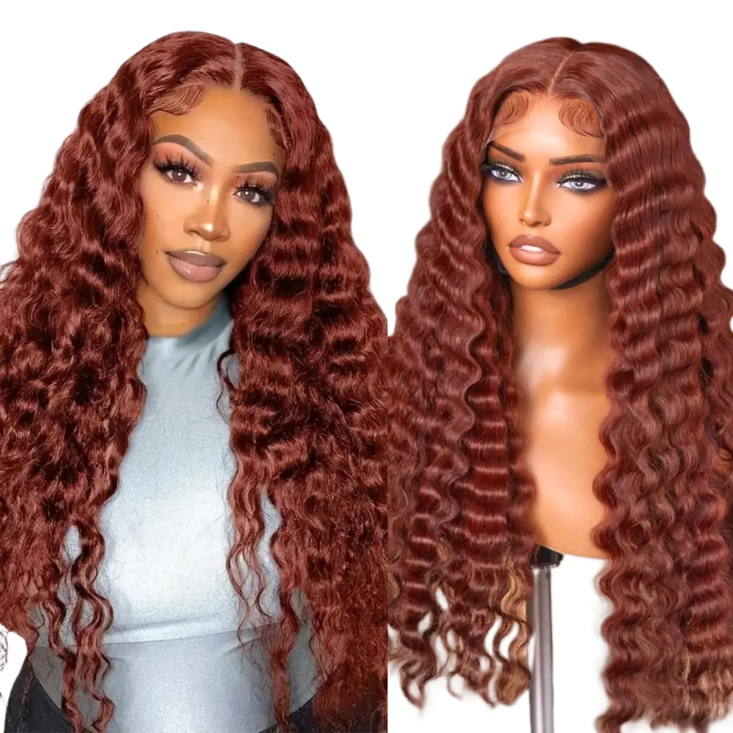DULOVE Reddish Brown Deep Wave Lace Front Wigs Human Hair Pre Plucked with Baby Hair Glueless 13x4 Hd Transparent Lace Front Wigs Human Hair Auburn Wig 200 Density 26inch