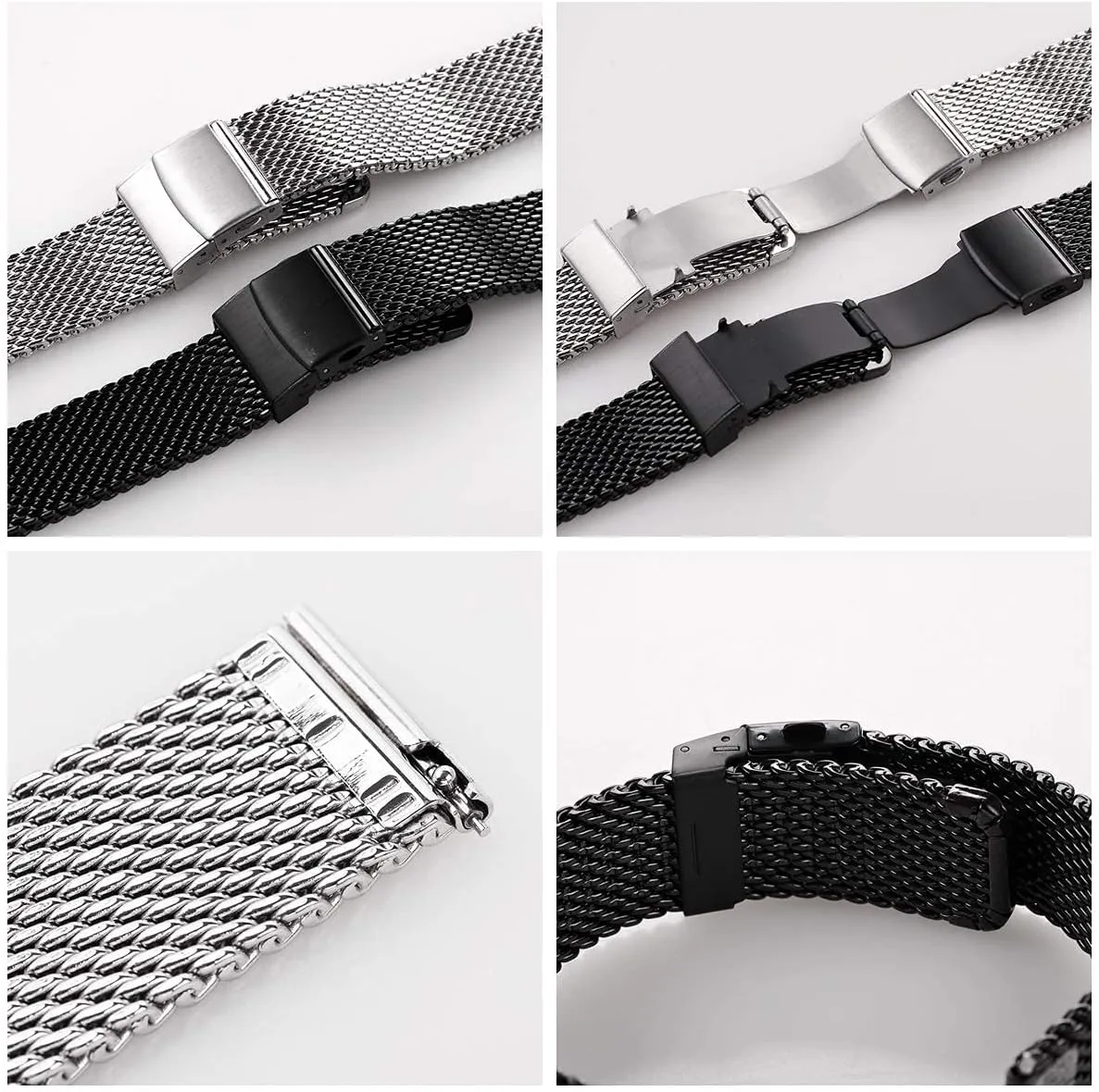 EACHE Stainless Steel Thick Mesh Watch Bands for Mens, Quick Release Adjustable Heavy Duty Mesh Watch Straps 18mm 20mm 22mm