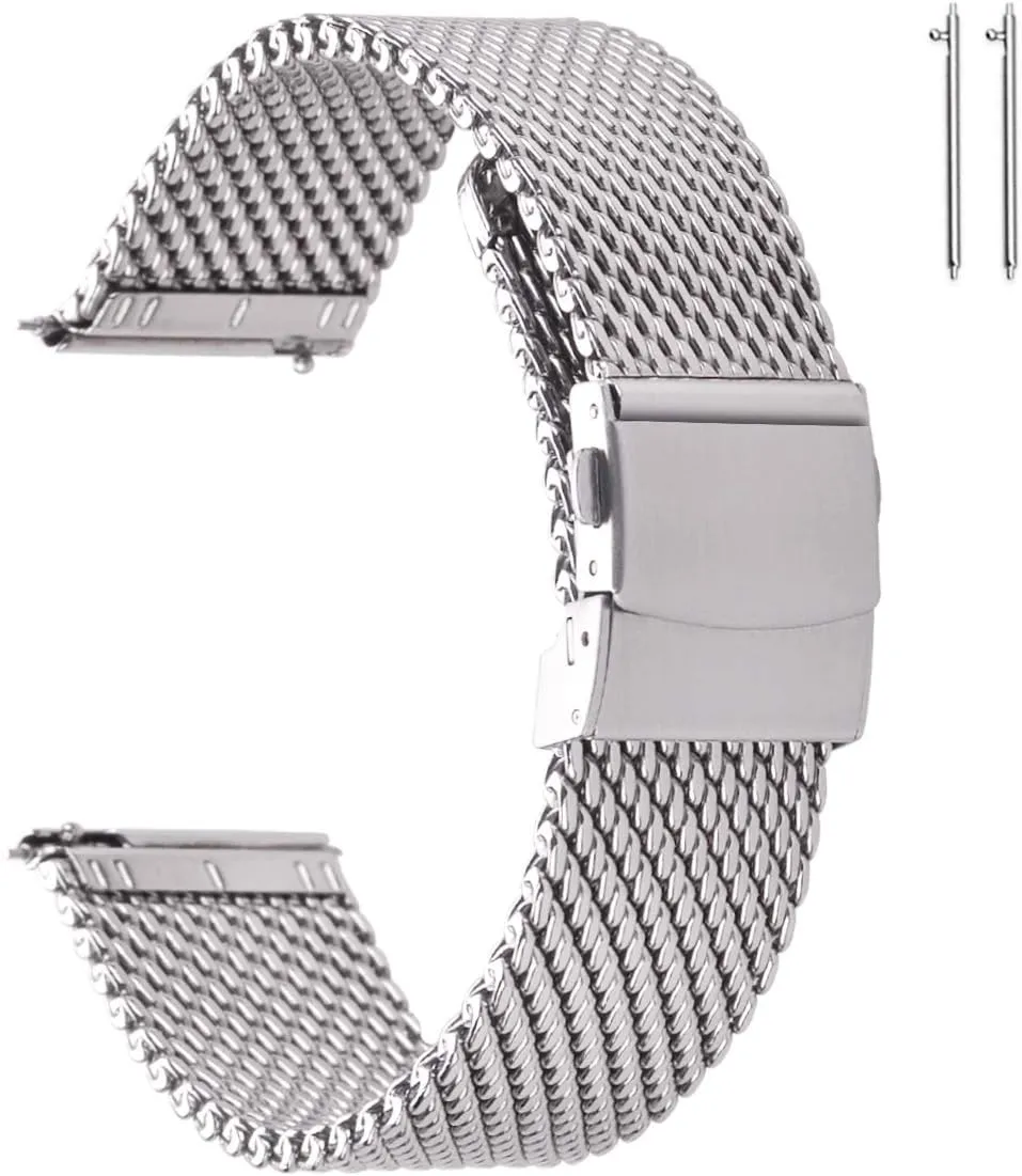 EACHE Stainless Steel Thick Mesh Watch Bands for Mens, Quick Release Adjustable Heavy Duty Mesh Watch Straps 18mm 20mm 22mm