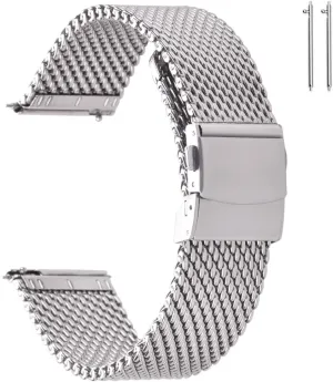 EACHE Stainless Steel Thick Mesh Watch Bands for Mens, Quick Release Adjustable Heavy Duty Mesh Watch Straps 18mm 20mm 22mm
