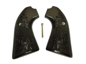 Ebony Floral Checkered Ruger Vaquero Bisley Compatible Grips Engraved Textured