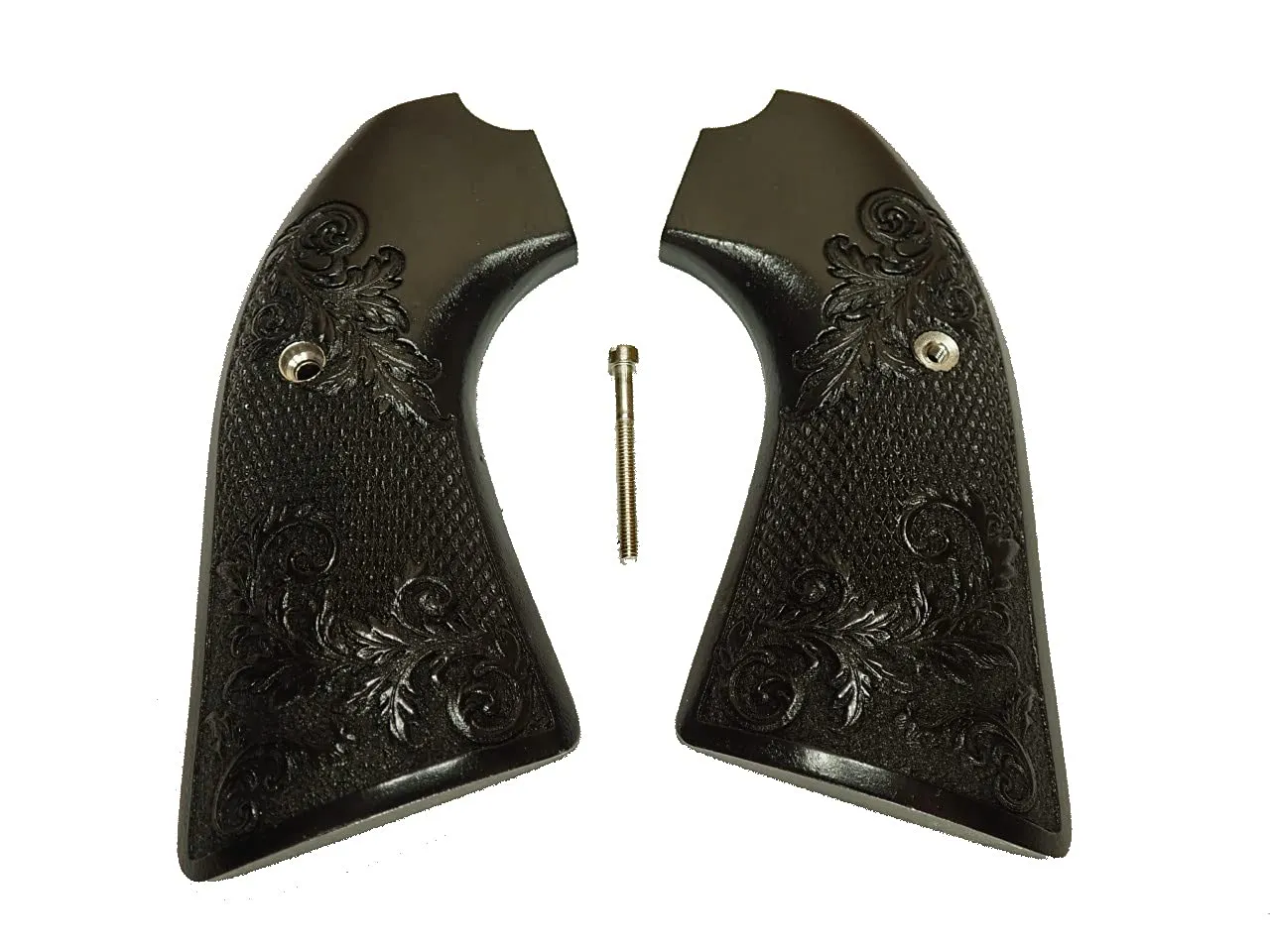 Ebony Floral Checkered Ruger Vaquero Bisley Compatible Grips Engraved Textured