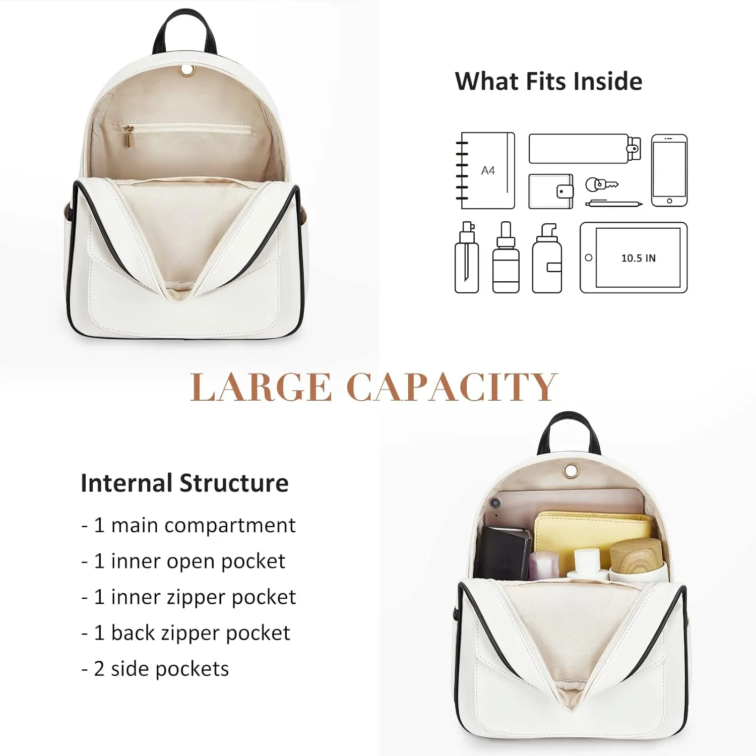 ECOSUSI Women Backpack Purse Water Resistant PU Leather Backpack Fashion Rucksack Ladies College Daypack with Tassel,2 Pcs