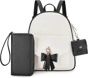 ECOSUSI Women Backpack Purse Water Resistant PU Leather Backpack Fashion Rucksack Ladies College Daypack with Tassel,2 Pcs