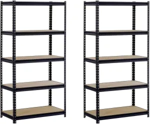 EDSAL UR245AZ-BLK Steel Storage Rack, 5 Adjustable Shelves, 4000 lb. Capacity, 72" Height x 48" Width x 24" Depth, Black (Pack of 2)