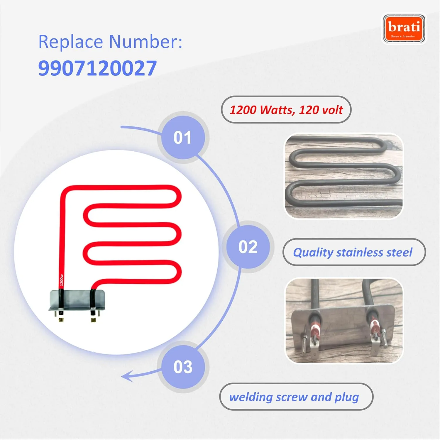 Electric Smoker Heating Element Replacement Part 9907120027 for Masterbuilt Heating Element 40" Electric Digital Control Smoker, 1200 watt