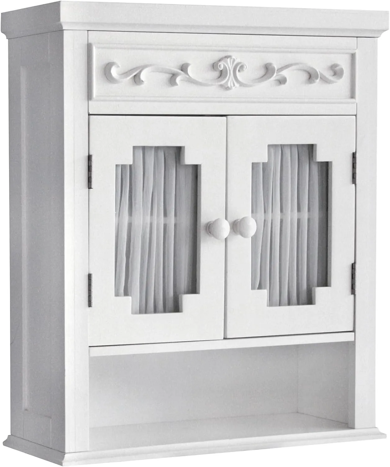 Elegant Home Fashions Lisbon Removable Wooden Wall Cabinet with Drapery-Lined Doors, White