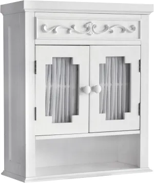 Elegant Home Fashions Lisbon Removable Wooden Wall Cabinet with Drapery-Lined Doors, White
