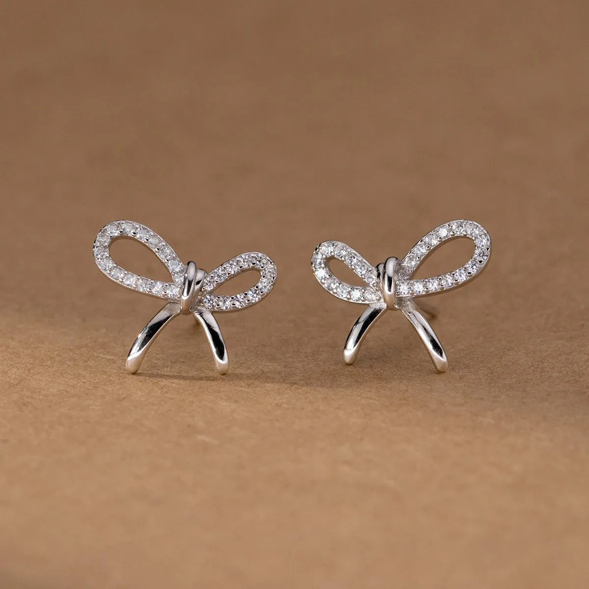 Elegant Pave Bowknot Stud Earrings