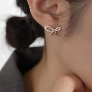 Elegant Pave Bowknot Stud Earrings