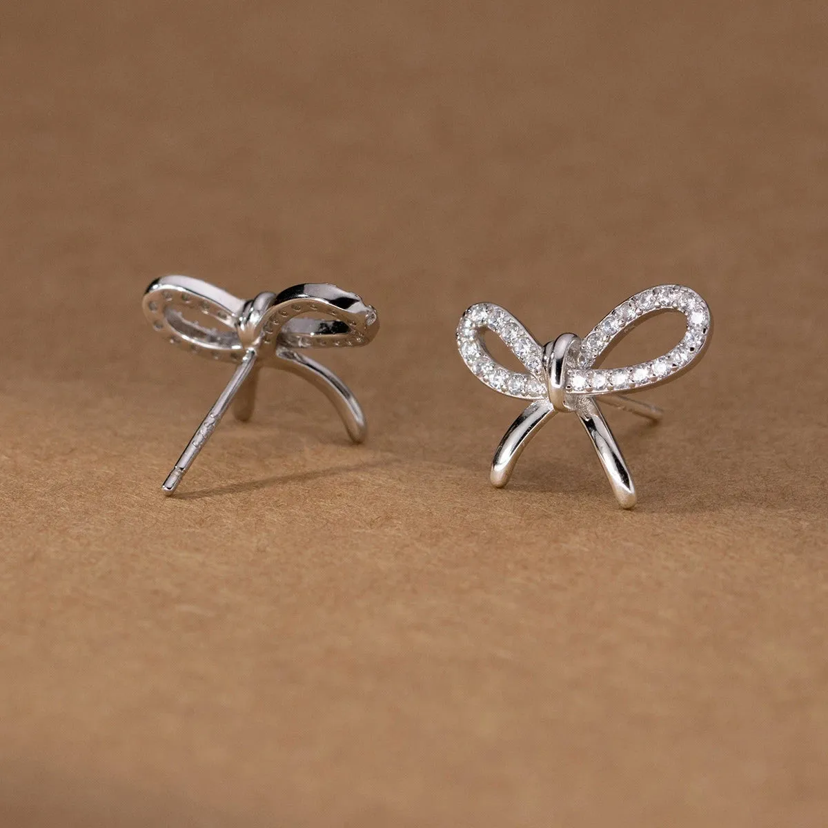 Elegant Pave Bowknot Stud Earrings