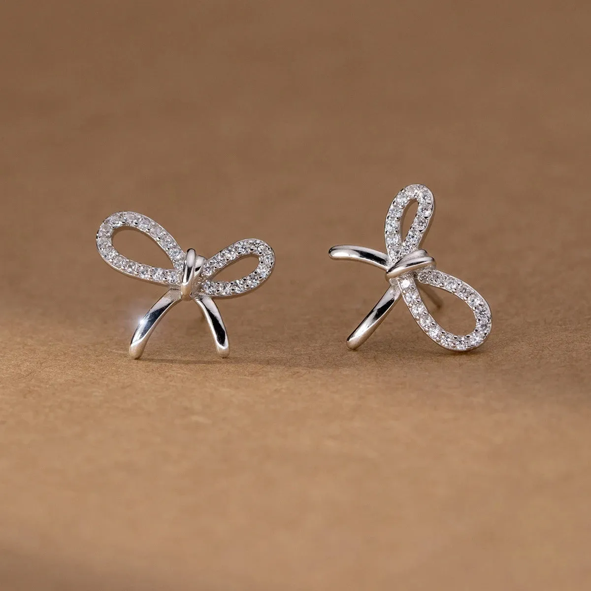 Elegant Pave Bowknot Stud Earrings