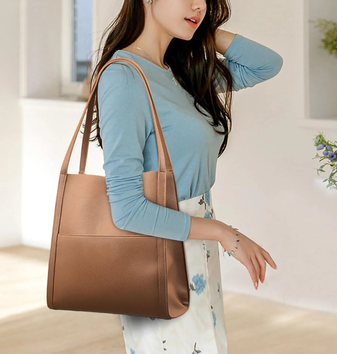 Elmyse Solid Color Genuine Leather Shoulder Bag - Crossbody Purse