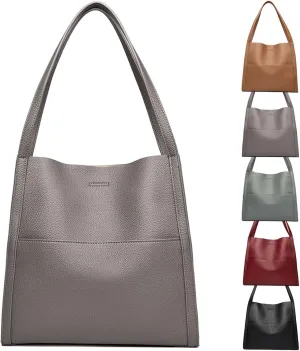 Elmyse Solid Color Genuine Leather Shoulder Bag - Crossbody Purse