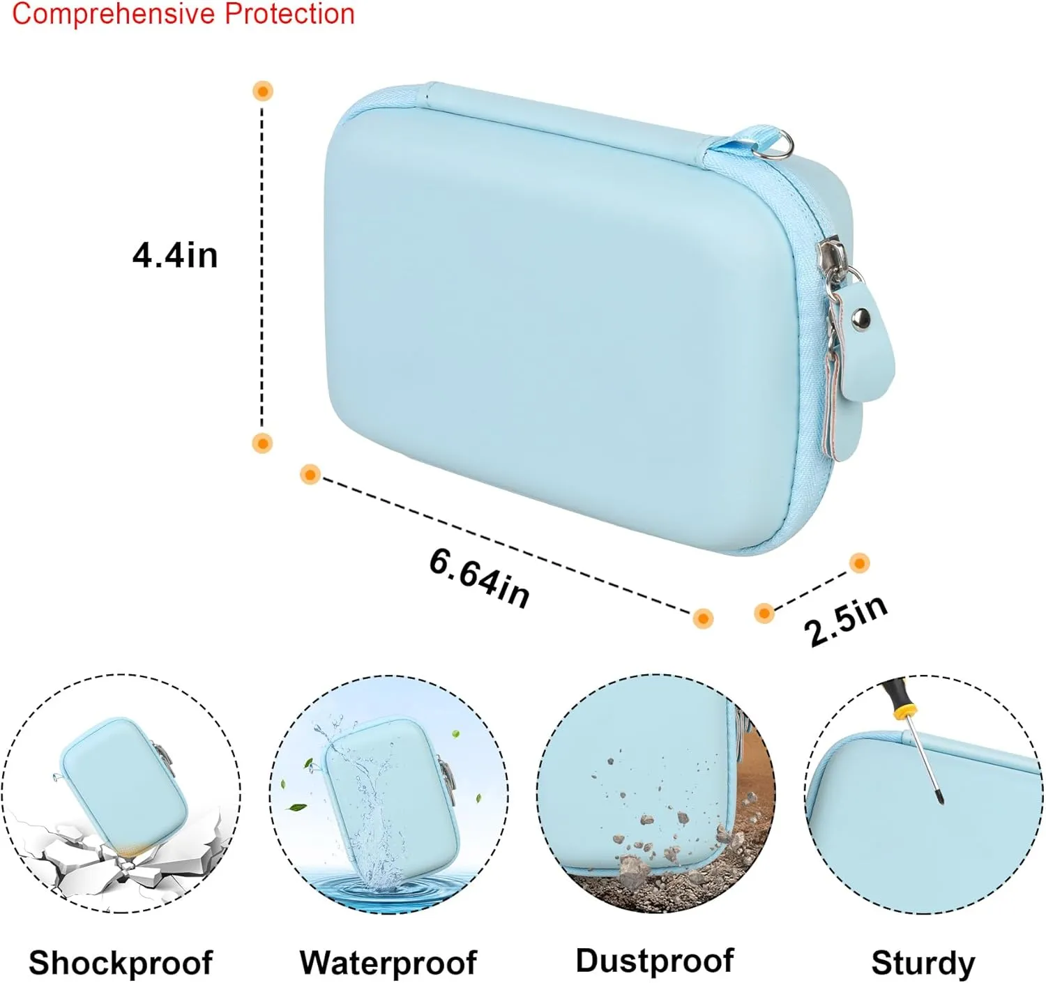 Elonbo Carrying Case for KODAK Mini 2 Retro 4PASS Portable Photo Printer, Digital Instant Print Camera Travel Bag Storage Holder, Mesh Pocket Fits Printing Paper, Cable, Blue