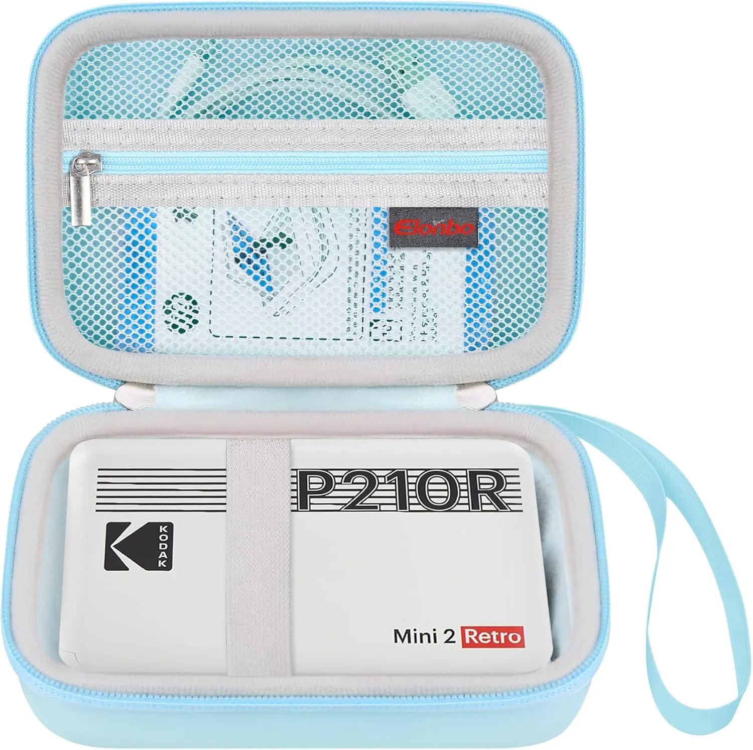 Elonbo Carrying Case for KODAK Mini 2 Retro 4PASS Portable Photo Printer, Digital Instant Print Camera Travel Bag Storage Holder, Mesh Pocket Fits Printing Paper, Cable, Blue