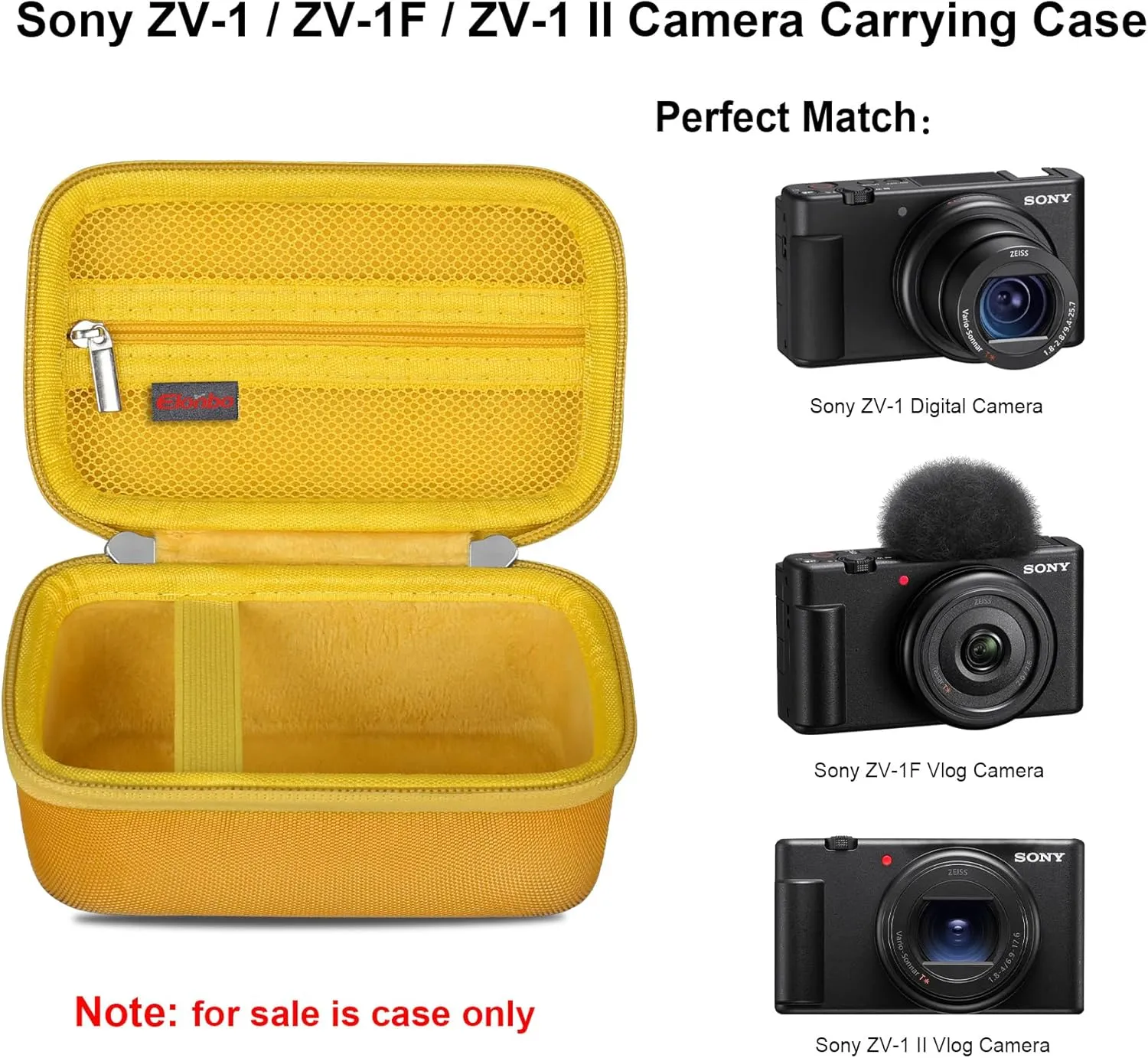 Elonbo Carrying Case for Sony ZV-1F/ ZV-1 II/ZV-1 Vlog Digital Camera for Content Creators, Sony ZV1 Vlogging Camera Hard Travel Bag, Mesh Pocket fits Battery Card Reader Cable, Yellow