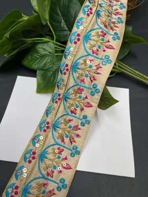 Embroidered Fabric DIY Crafting Lace Trim – 9 Meters, 3-Inch Indian Decorative Sewing Border for Ethnic Wear & Projects | Beige