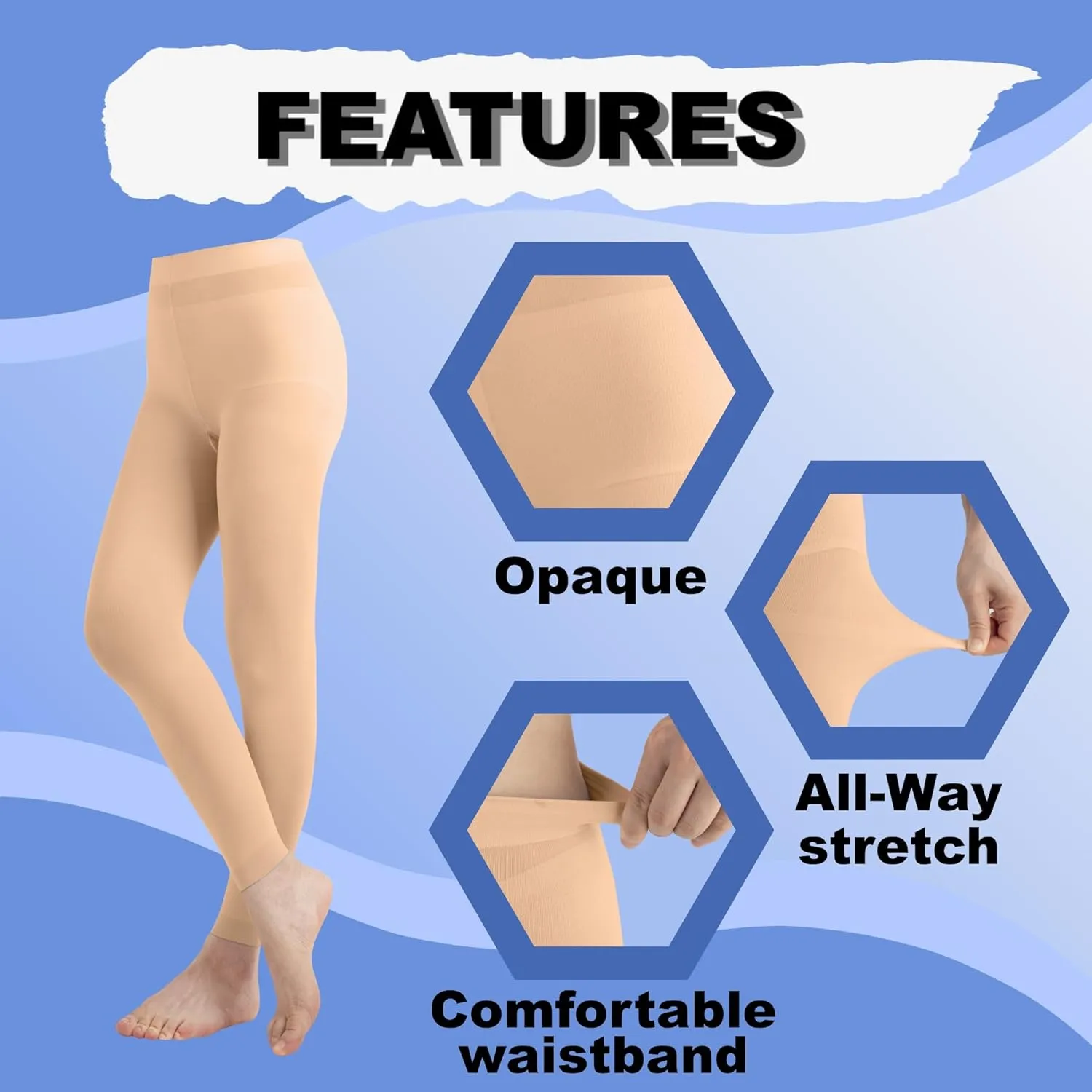 EMEM Apparel Women's Solid Colored Opaque Microfiber Footless Tights