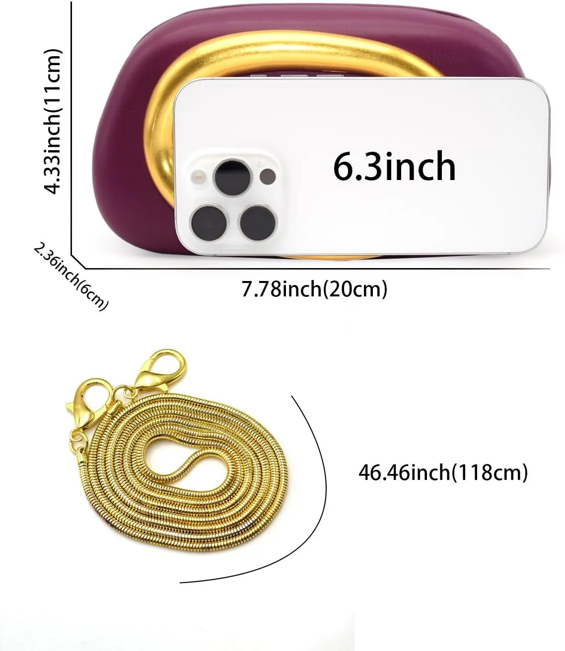 Evening Clutch Purse for Women, PU Leather Purse Evening Handbags Metal Chain Shoulder Bag, Crossbody Bag