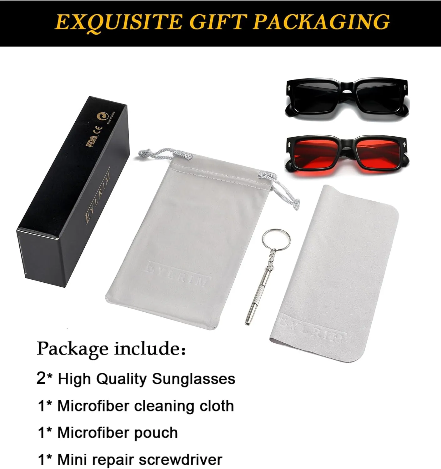 EYLRIM Square Frame Sunglasses for Women Men Trendy Chunky Rectangle Sun Glasses Black Shades UV400 Protection