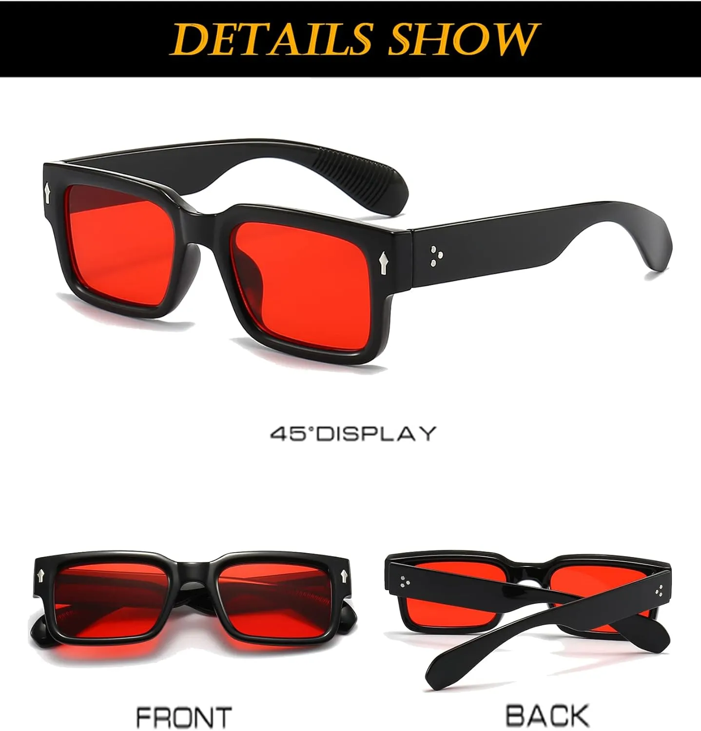 EYLRIM Square Frame Sunglasses for Women Men Trendy Chunky Rectangle Sun Glasses Black Shades UV400 Protection
