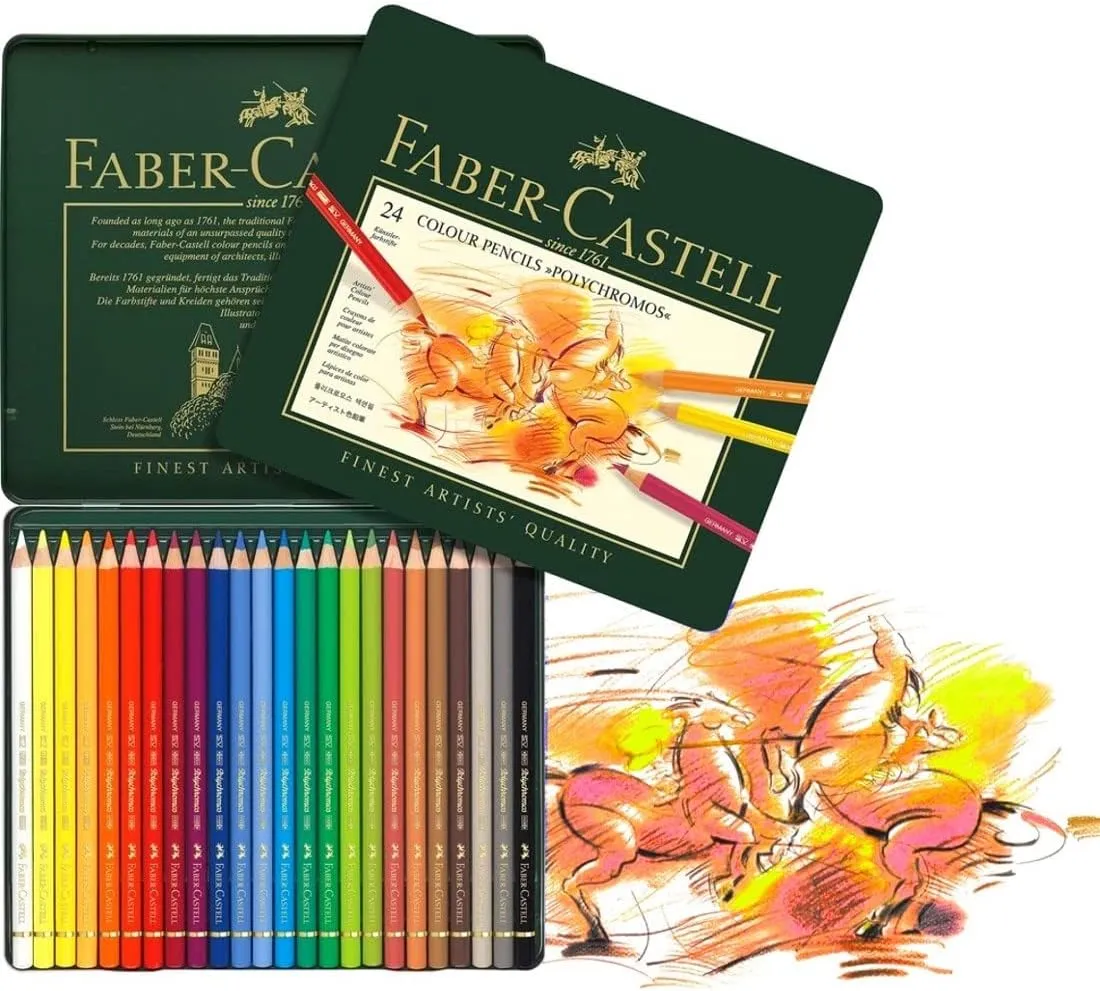 Faber-Castell 24 Piece Polychromous Colored Pencil Set in Metal Tin