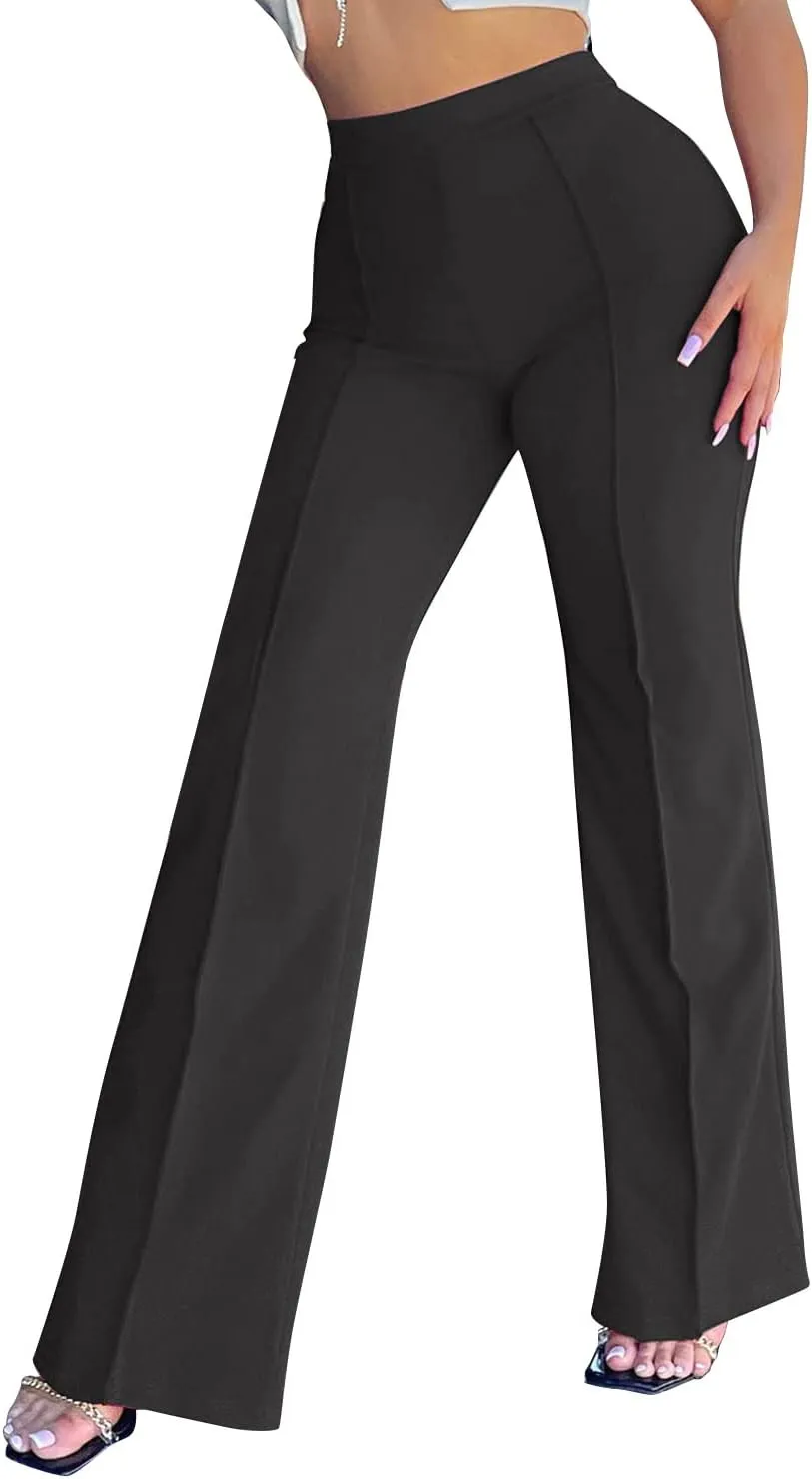 FANCYINN Womens Casual Bootcut Ease Into Pants Stretchy Bell Bottom Flare Palazzo with Tummy Control Trousers