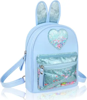 Fashion Cutest Cartoon Toddler Sequin heart Mouse Ears PU Bag Mini Travelling School Shoulder Backpack for Teen Little Girl Women (blue01)