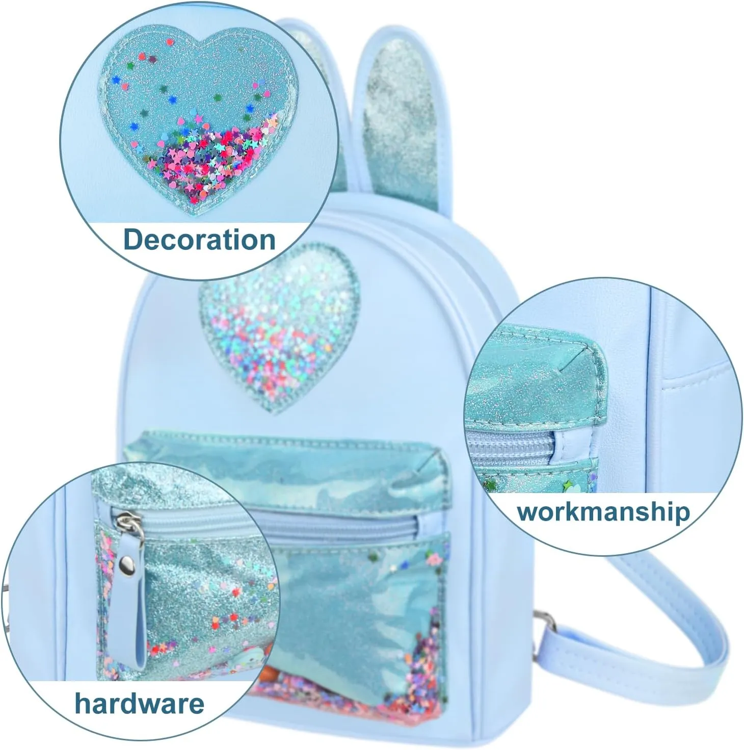 Fashion Cutest Cartoon Toddler Sequin heart Mouse Ears PU Bag Mini Travelling School Shoulder Backpack for Teen Little Girl Women (blue01)