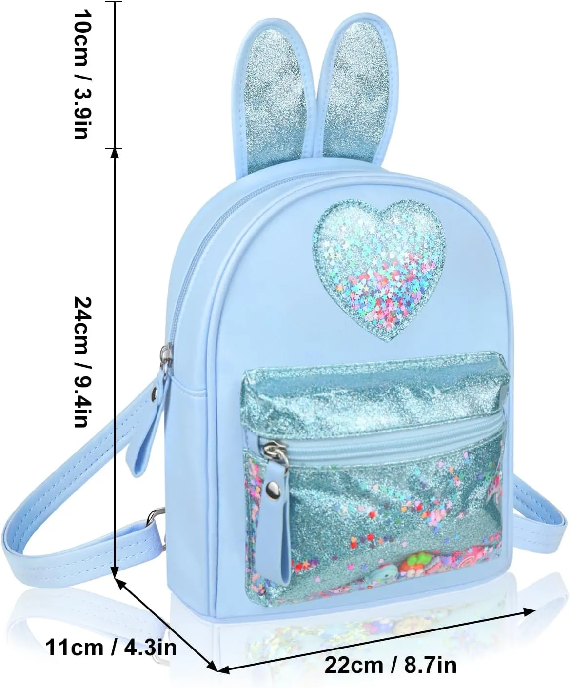 Fashion Cutest Cartoon Toddler Sequin heart Mouse Ears PU Bag Mini Travelling School Shoulder Backpack for Teen Little Girl Women (blue01)