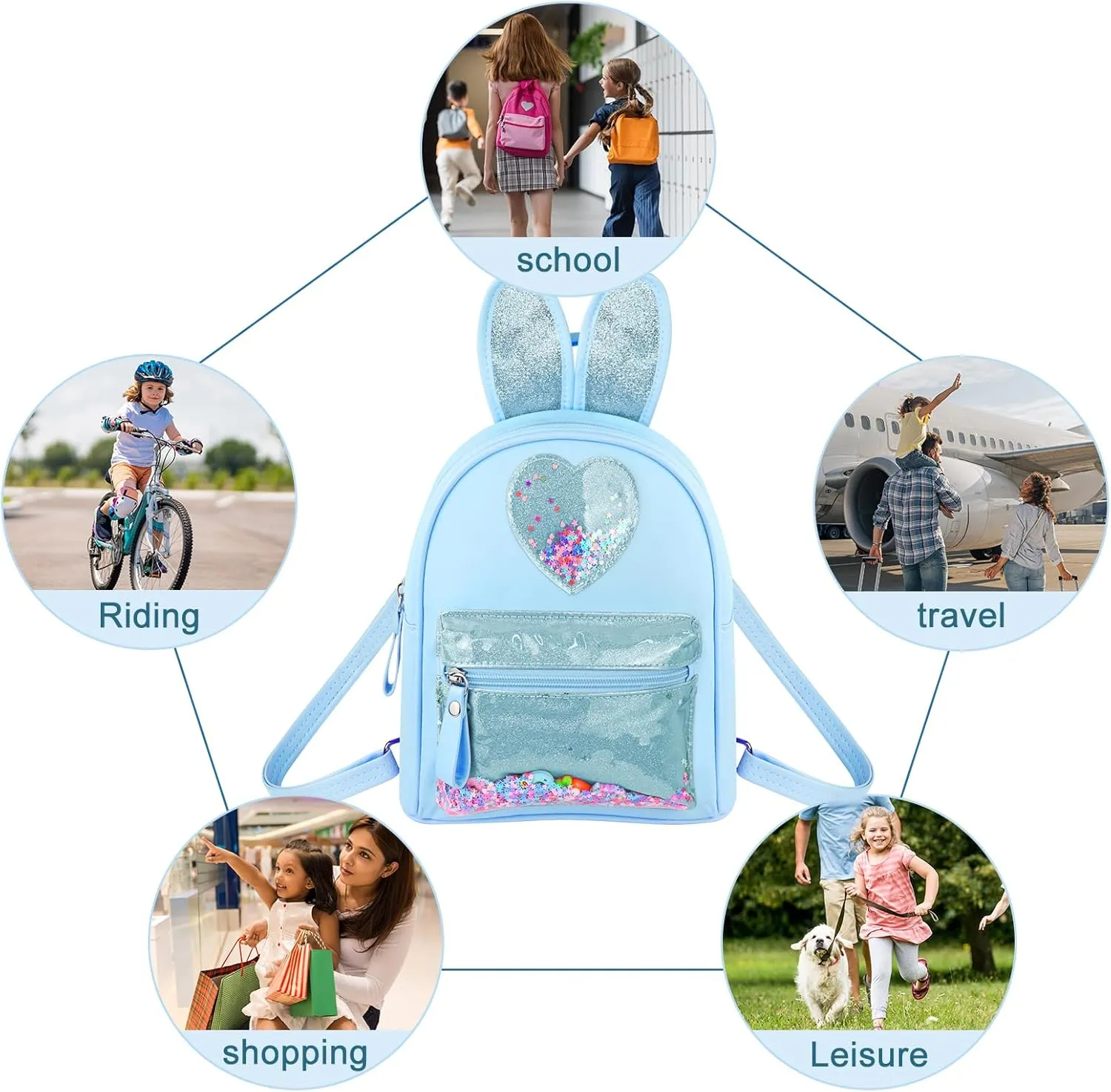 Fashion Cutest Cartoon Toddler Sequin heart Mouse Ears PU Bag Mini Travelling School Shoulder Backpack for Teen Little Girl Women (blue01)