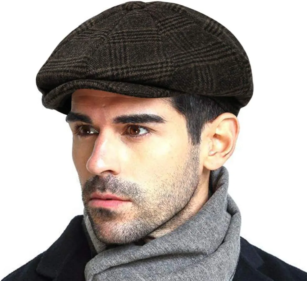 Fashion Men’s Classic Newsboy Gatsby Hat Blend Wool Vintage Flat Ivy Cabbie Cap Boyfriend Gifts(Medium/Large/X-Large)