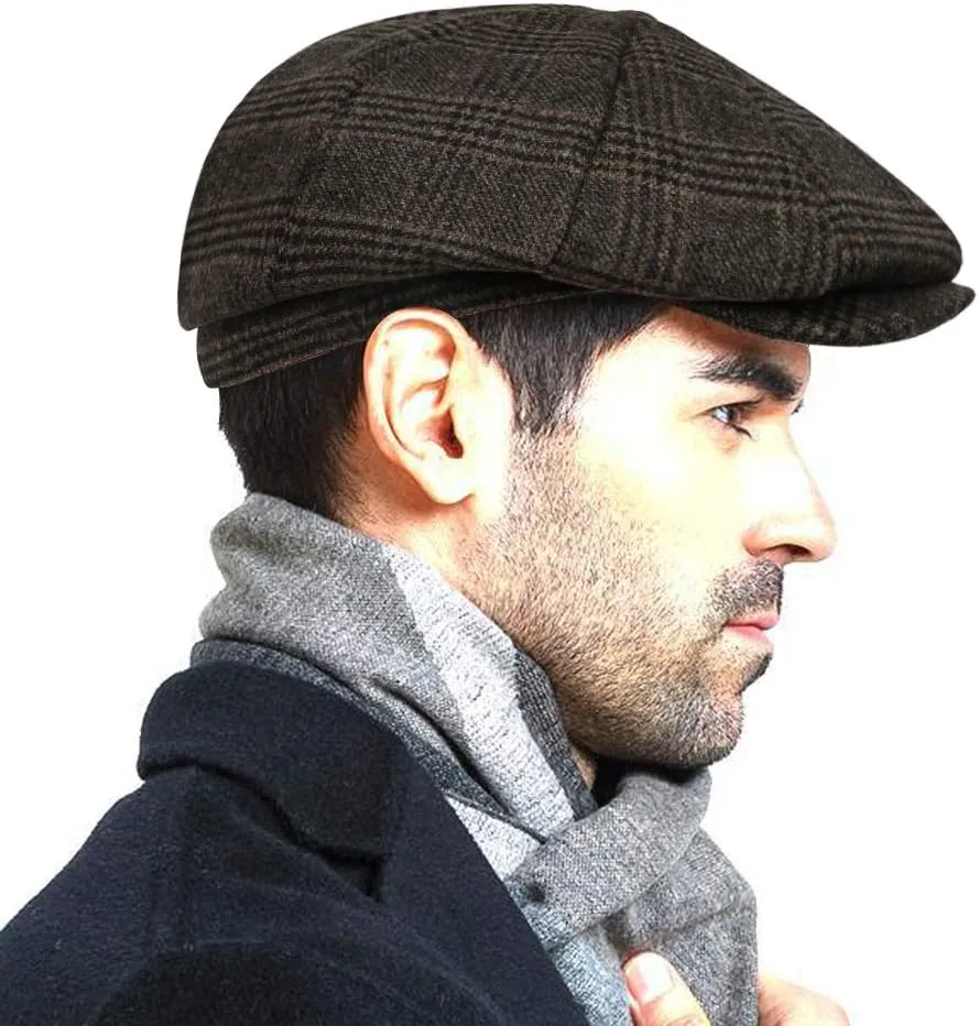 Fashion Men’s Classic Newsboy Gatsby Hat Blend Wool Vintage Flat Ivy Cabbie Cap Boyfriend Gifts(Medium/Large/X-Large)