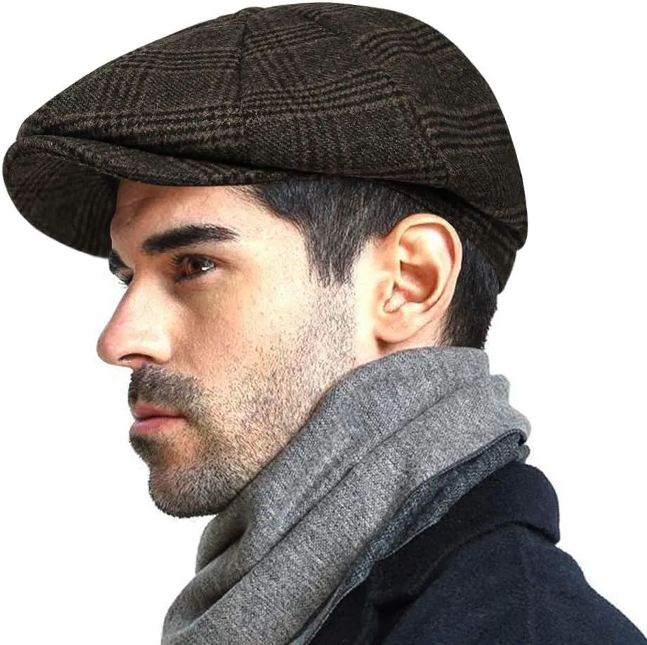 Fashion Men’s Classic Newsboy Gatsby Hat Blend Wool Vintage Flat Ivy Cabbie Cap Boyfriend Gifts(Medium/Large/X-Large)