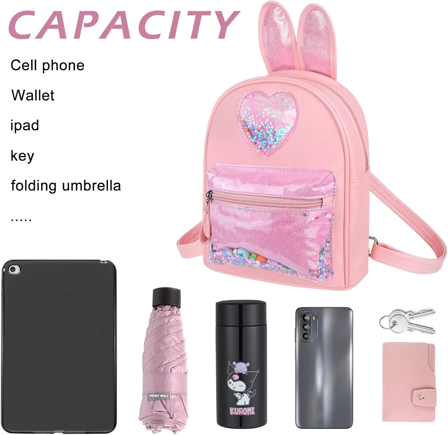Fashion Trend PU Cutest Cartoon Toddler Sequin heart Mouse Ears PU Bag Mini Travelling School Shoulder Backpack for Teen Little Girl Women (pink01)
