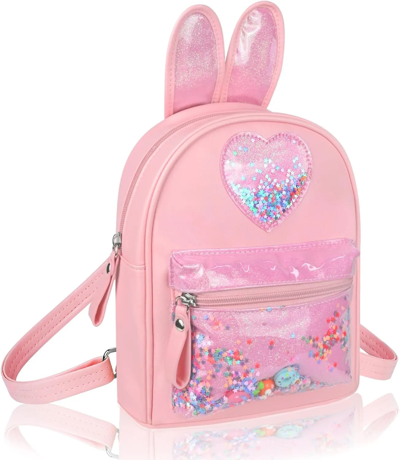 Fashion Trend PU Cutest Cartoon Toddler Sequin heart Mouse Ears PU Bag Mini Travelling School Shoulder Backpack for Teen Little Girl Women (pink01)