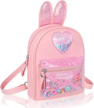 Fashion Trend PU Cutest Cartoon Toddler Sequin heart Mouse Ears PU Bag Mini Travelling School Shoulder Backpack for Teen Little Girl Women (pink01)